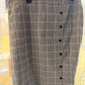 Plaid Button-Front Pencil Skirt - Gray